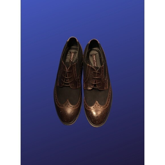 ROBERT WAYNE “Kaden” Brogue Wingtip Oxford, BLACK/BROWN, Size 9D, Pre-owned, EUC - Picture 2 of 8